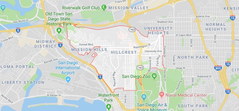 Hillcrest and Mission Hills San Diego Map